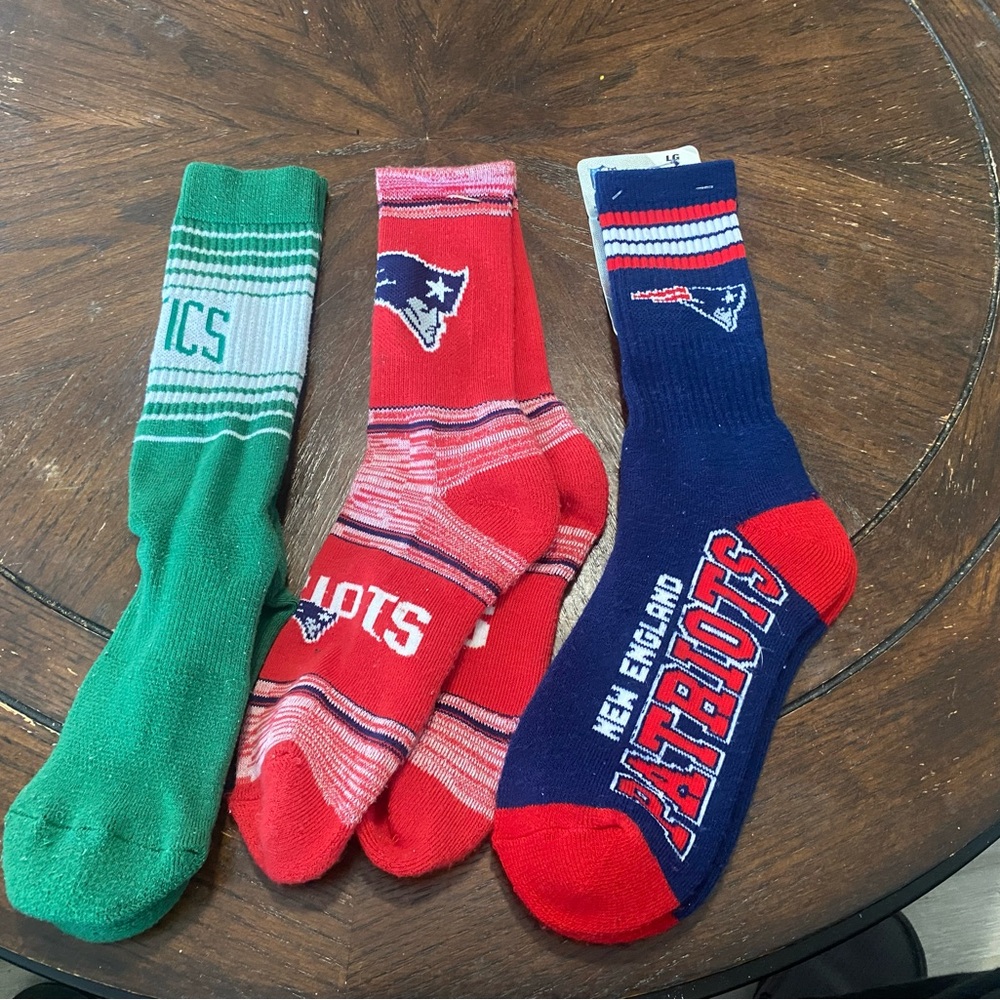 New England Patriots & Boston Celtics LG Sports Fan Socks Set - Green, Red, Blue